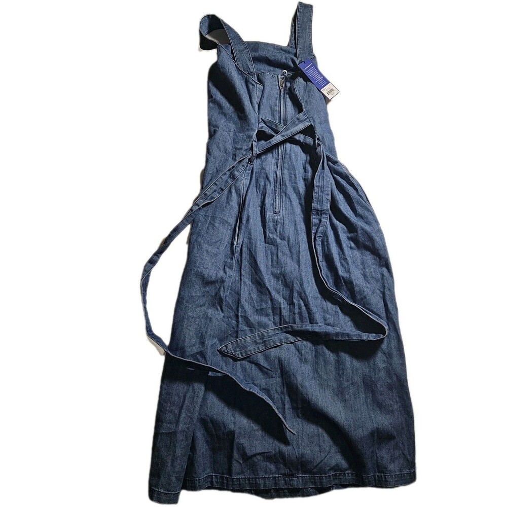 POPSUGAR Women’s Chambray Denim Long Dress Size M Tie Back Blue New Sleeveless - Picture 3 of 10